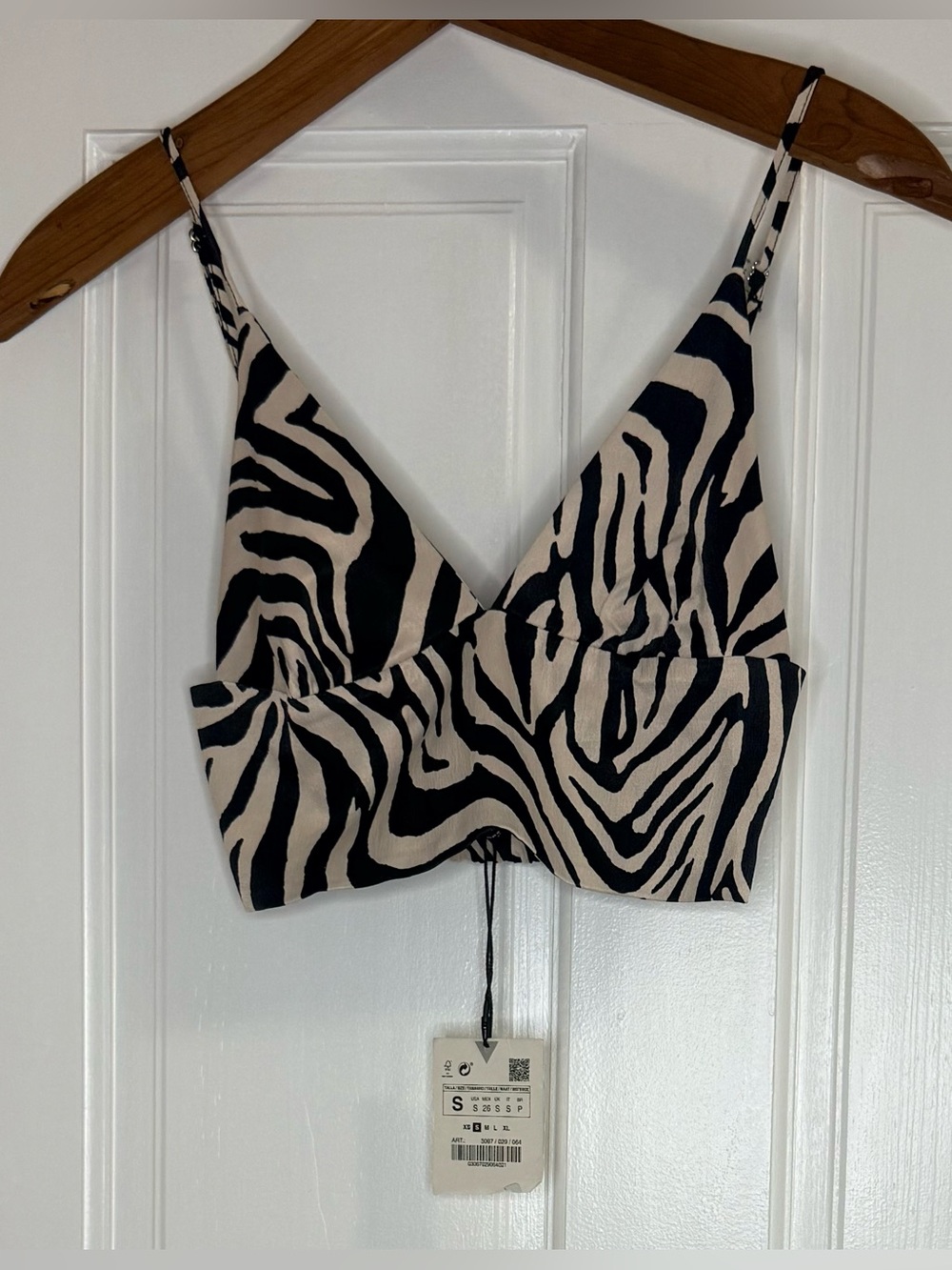 Zara Black & Cream Zebra-Print Crop Cami